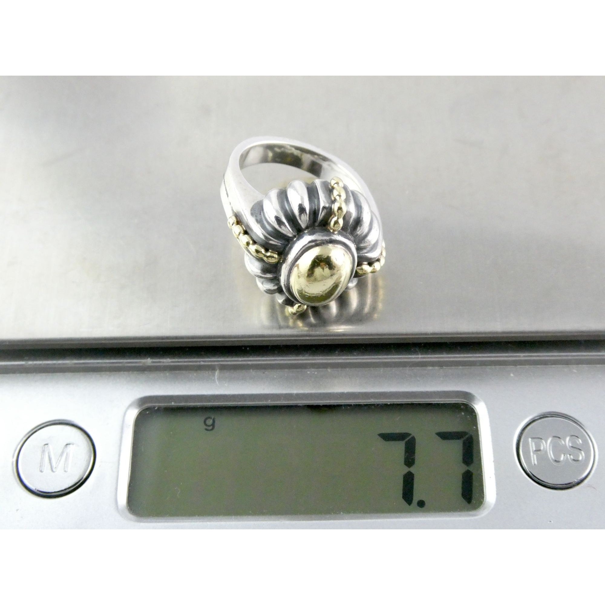 Lagos Caviar Sterling Silver 18K Gold Domed Beaded Design Ring Size 4.75 7.7g