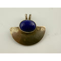 Vintage Sterling Silver Lapis Lazuli Cabochon Half Circle Pendant 925 1.5g .75In
