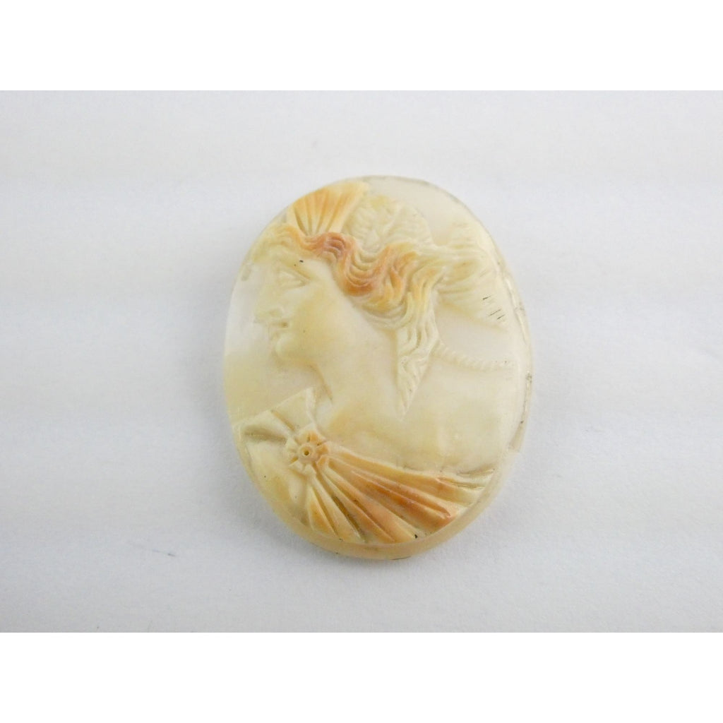 Vintage Loose Hand Carved Pale Shell Cameo Helmeted Woman Facing Left 29mm x22mm