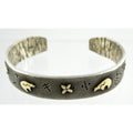 Kee Yazzie Sterling Silver and 14k Gold Petroglyph Cuff Bracelet NA Navajo 7 In