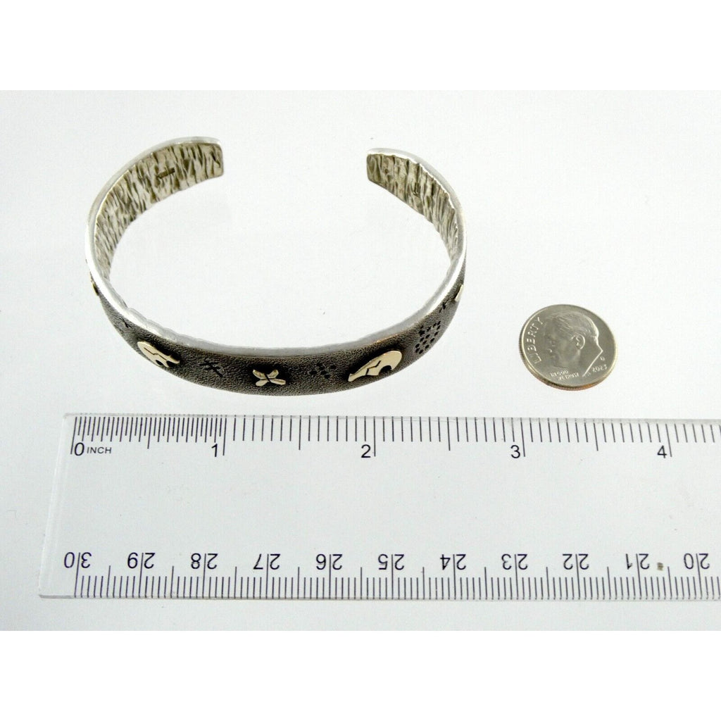 Kee Yazzie Sterling Silver and 14k Gold Petroglyph Cuff Bracelet NA Navajo 7 In