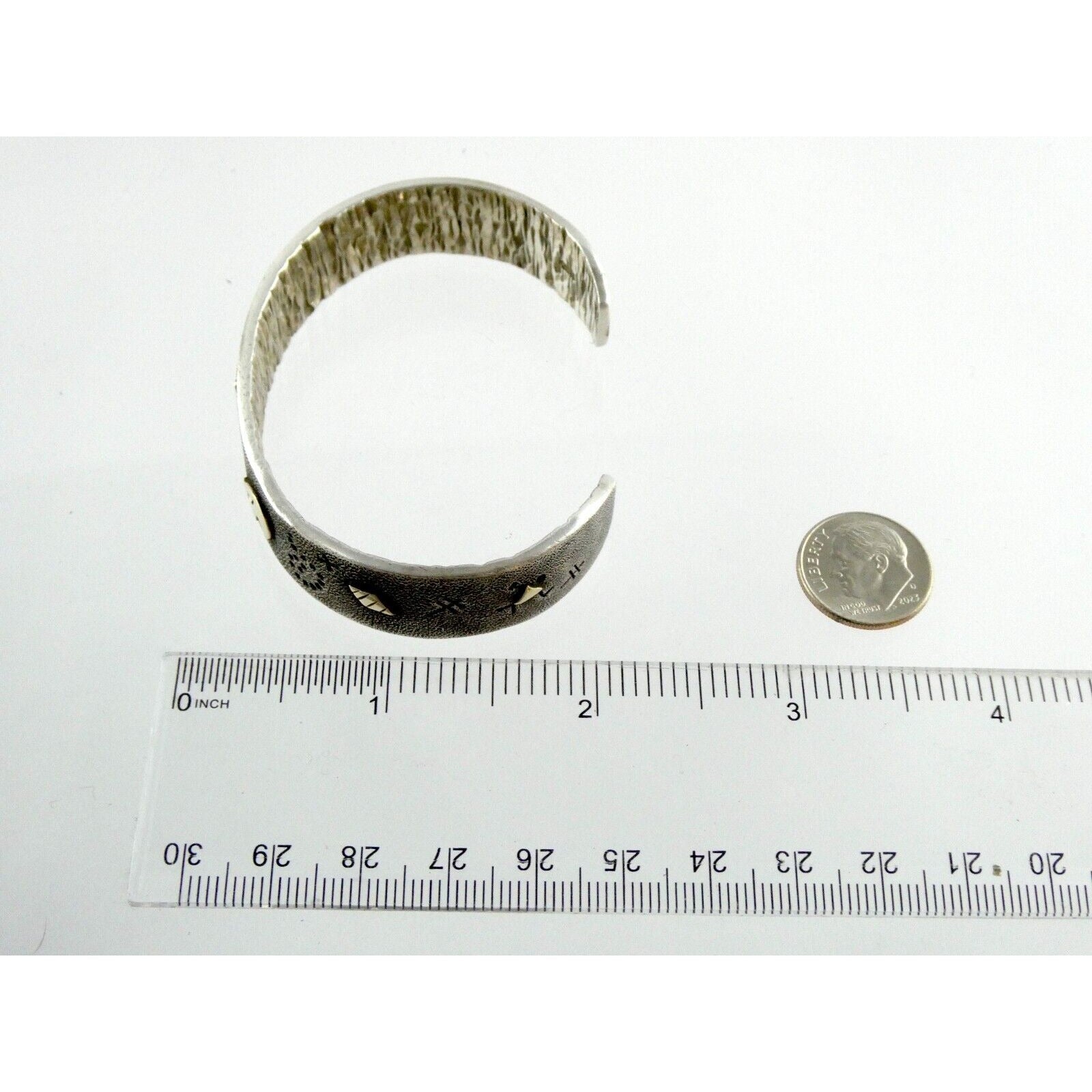 Kee Yazzie Sterling Silver and 14k Gold Petroglyph Cuff Bracelet NA Navajo 7 In