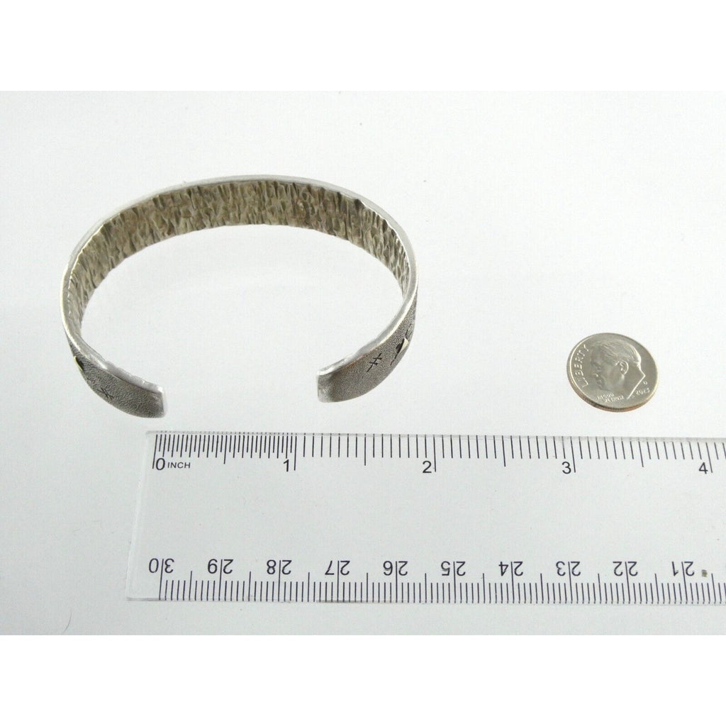 Kee Yazzie Sterling Silver and 14k Gold Petroglyph Cuff Bracelet NA Navajo 7 In