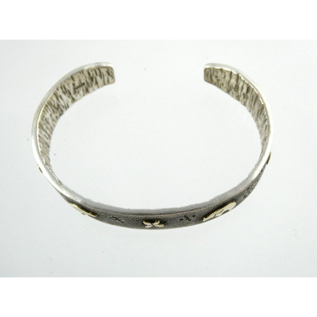 Kee Yazzie Sterling Silver and 14k Gold Petroglyph Cuff Bracelet NA Navajo 7 In