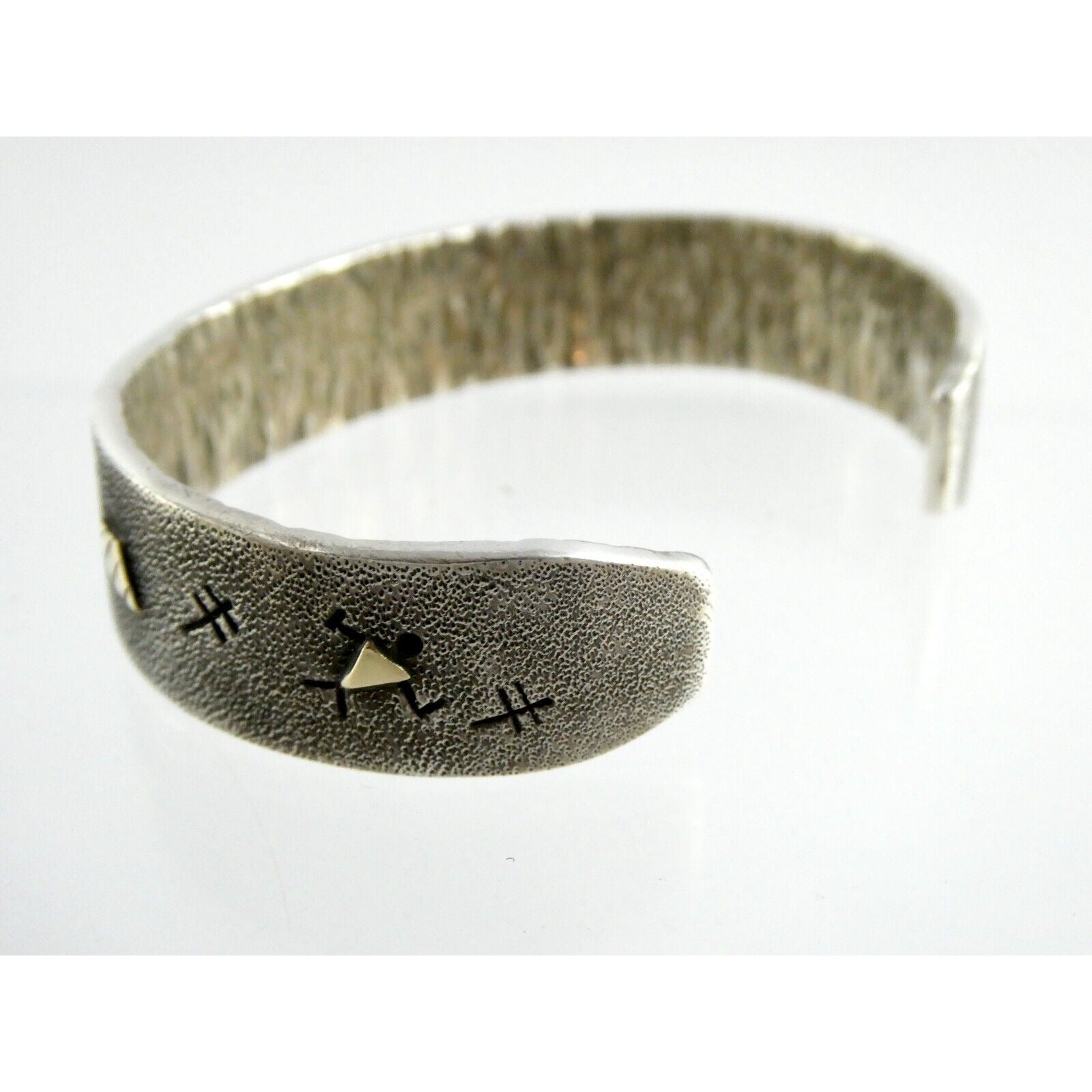 Kee Yazzie Sterling Silver and 14k Gold Petroglyph Cuff Bracelet NA Navajo 7 In