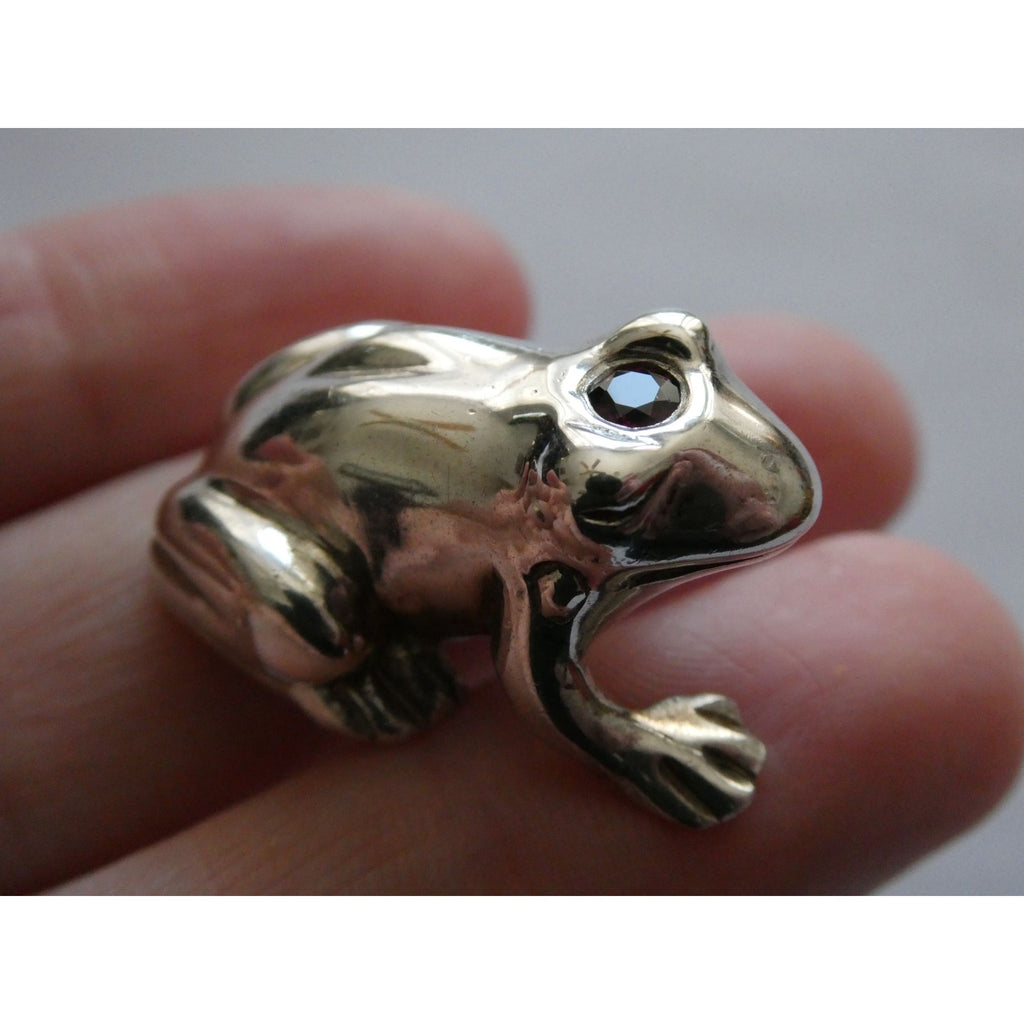 Vilmain and Klinger V+K Sterling Silver Garnet Gem Frog Miniature Figurine 21g