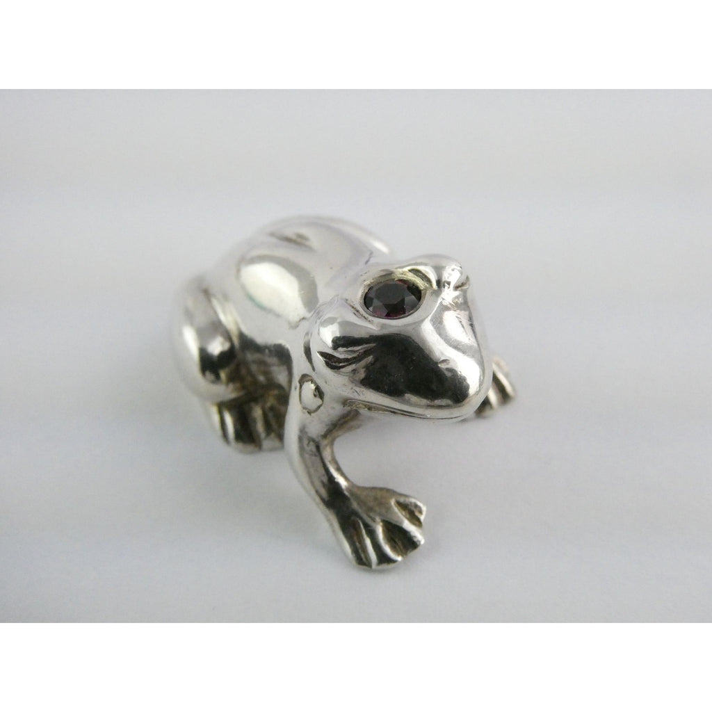 Vilmain and Klinger V+K Sterling Silver Garnet Gem Frog Miniature Figurine 21g