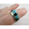 NA Navajo Chad Hoskie Sterling Silver Multi Gemstone Inlay Ring Size 6.75