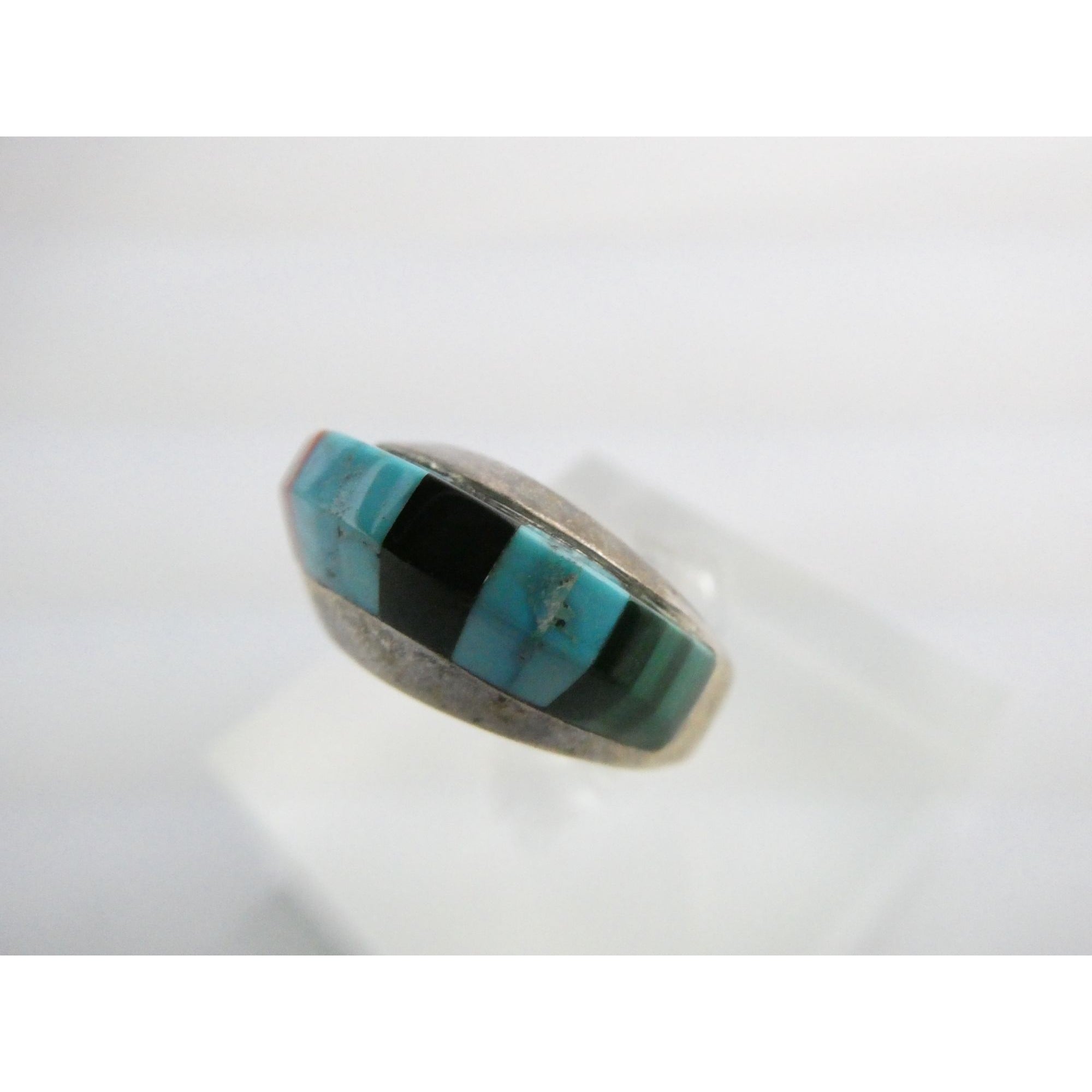 NA Navajo Chad Hoskie Sterling Silver Multi Gemstone Inlay Ring Size 6.75