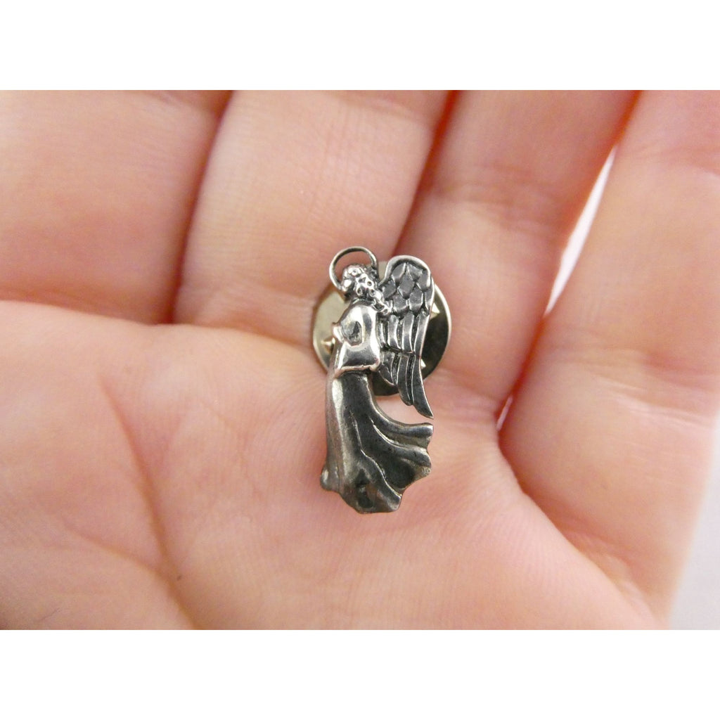 Vintage Sterling Silver Praying Guardian Angel Lapel Pin 1.7g 20mm Length