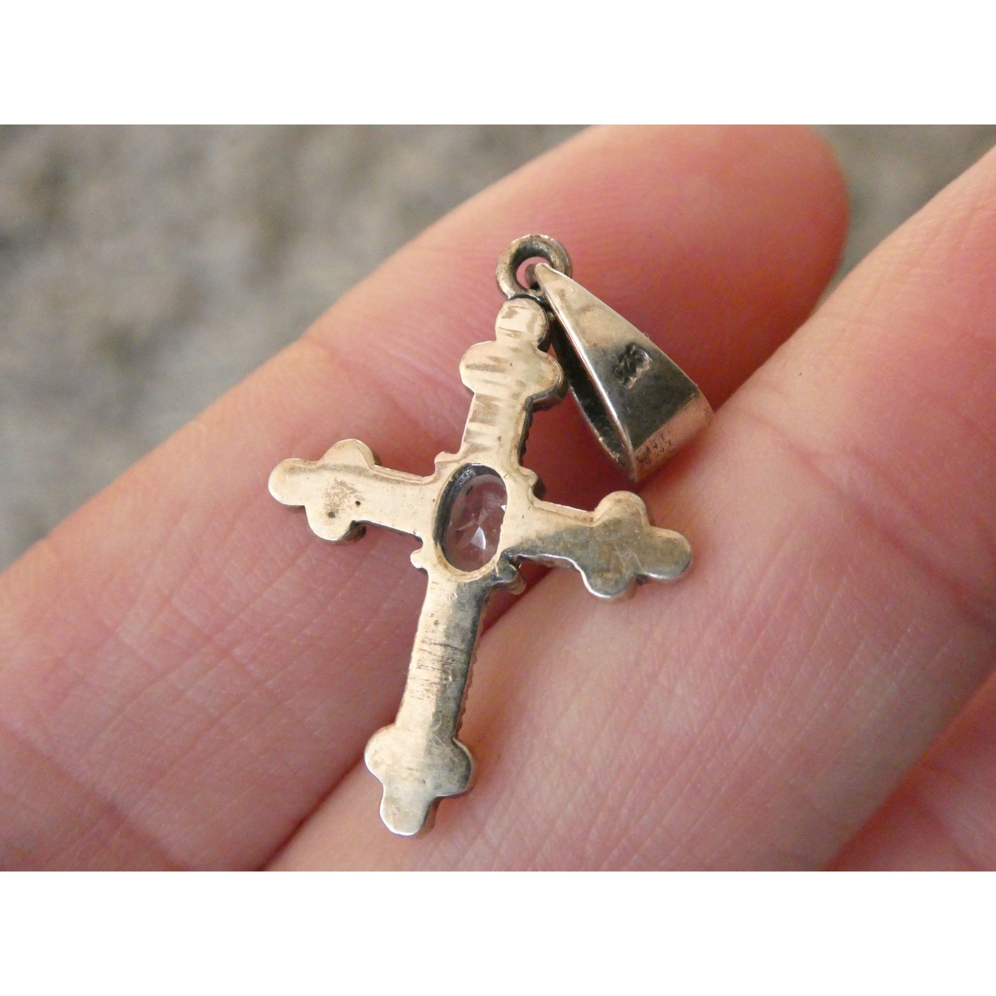 Sterling Silver Marcasite Accented Cross Pendant 2.2g 1.25 Inch Length