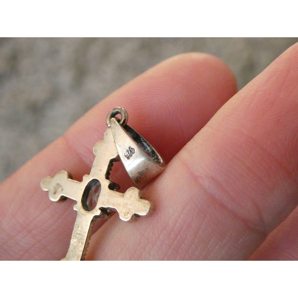 Sterling Silver Marcasite Accented Cross Pendant 2.2g 1.25 Inch Length