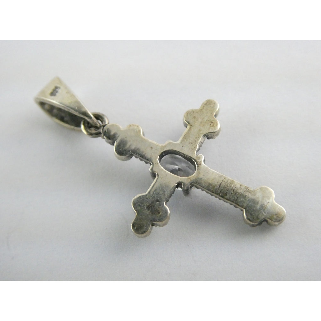 Sterling Silver Marcasite Accented Cross Pendant 2.2g 1.25 Inch Length