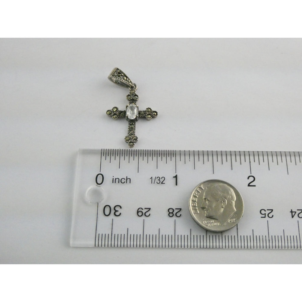 Sterling Silver Marcasite Accented Cross Pendant 2.2g 1.25 Inch Length