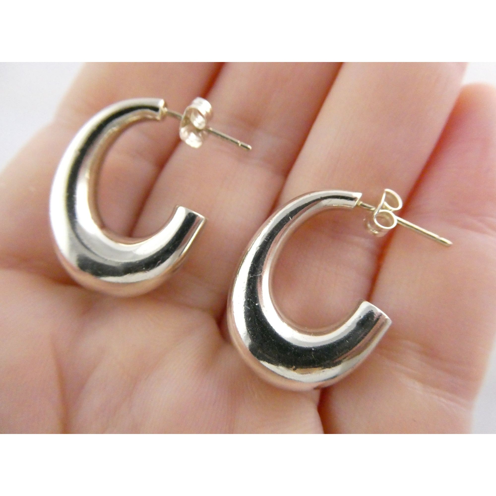 Tiffany and Co Sterling Silver Half Hoop Earrings 6.1g Weight 25mm Length