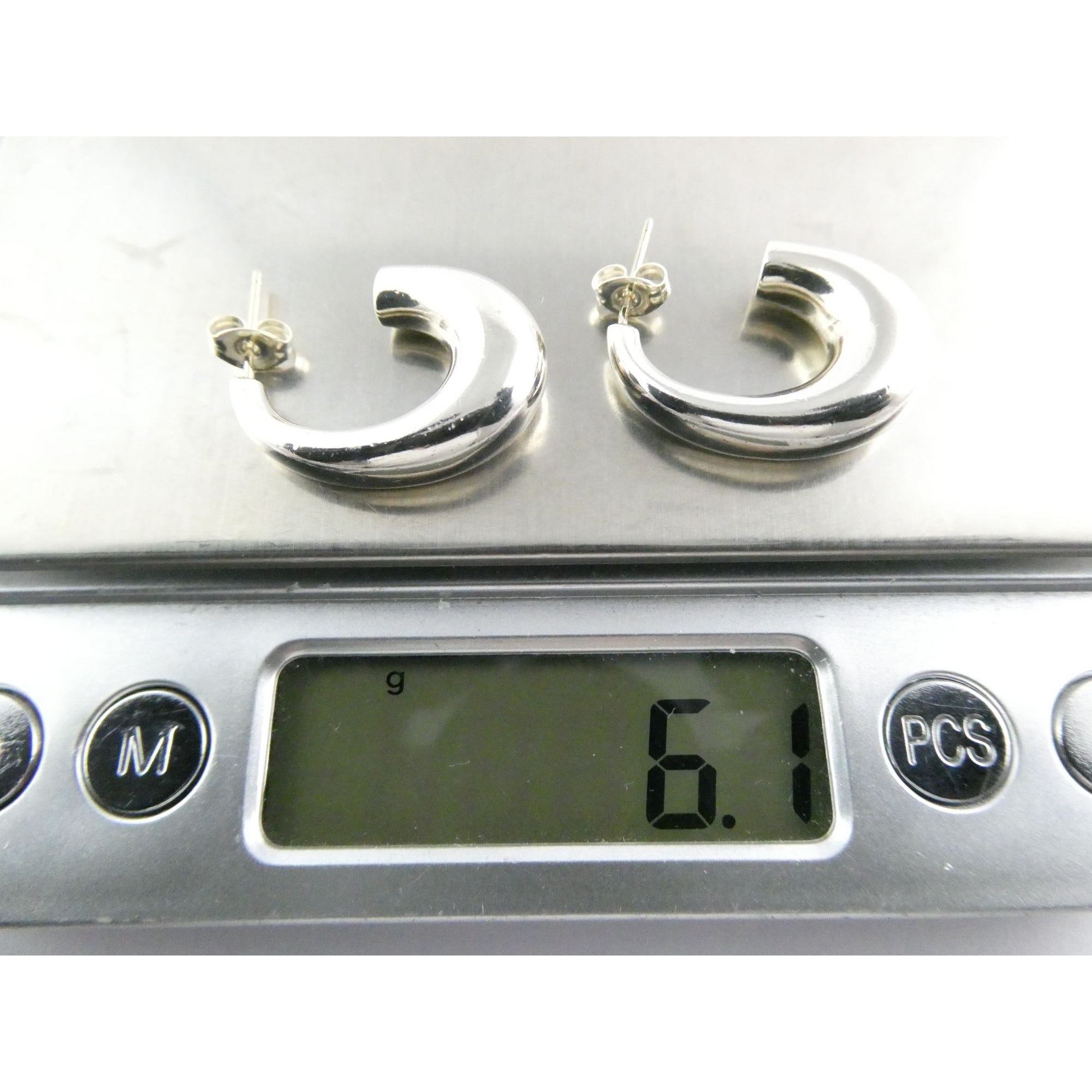 Tiffany and Co Sterling Silver Half Hoop Earrings 6.1g Weight 25mm Length