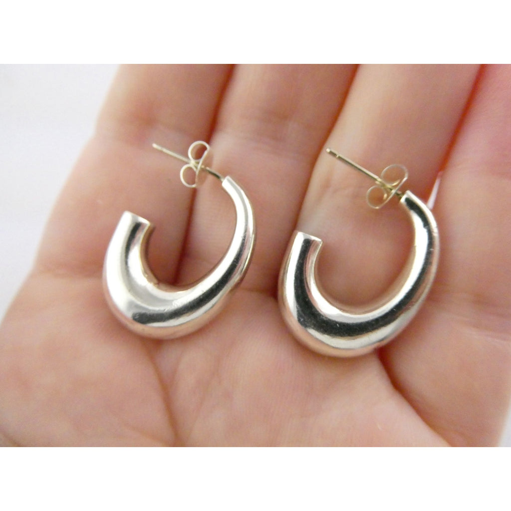 Tiffany and Co Sterling Silver Half Hoop Earrings 6.1g Weight 25mm Length