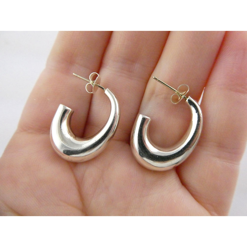 Tiffany and Co Sterling Silver Half Hoop Earrings 6.1g Weight 25mm Length