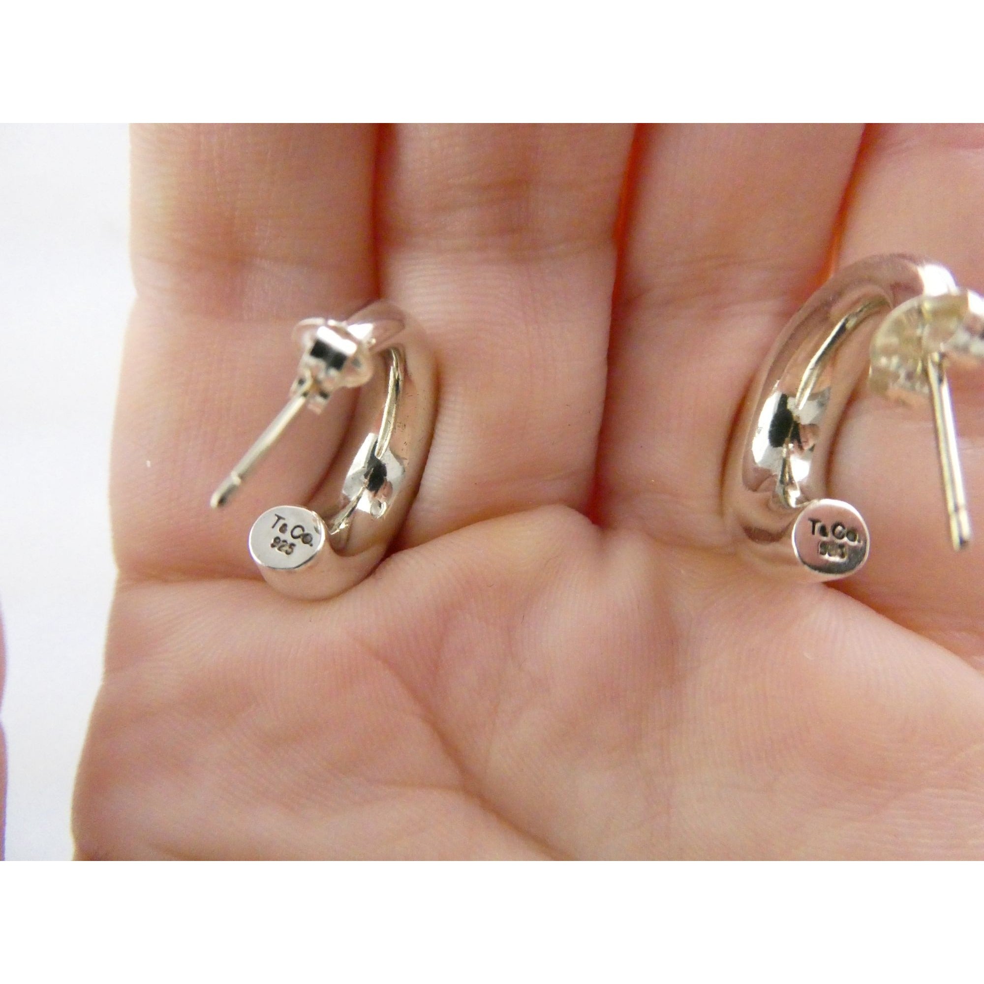 Tiffany and Co Sterling Silver Half Hoop Earrings 6.1g Weight 25mm Length