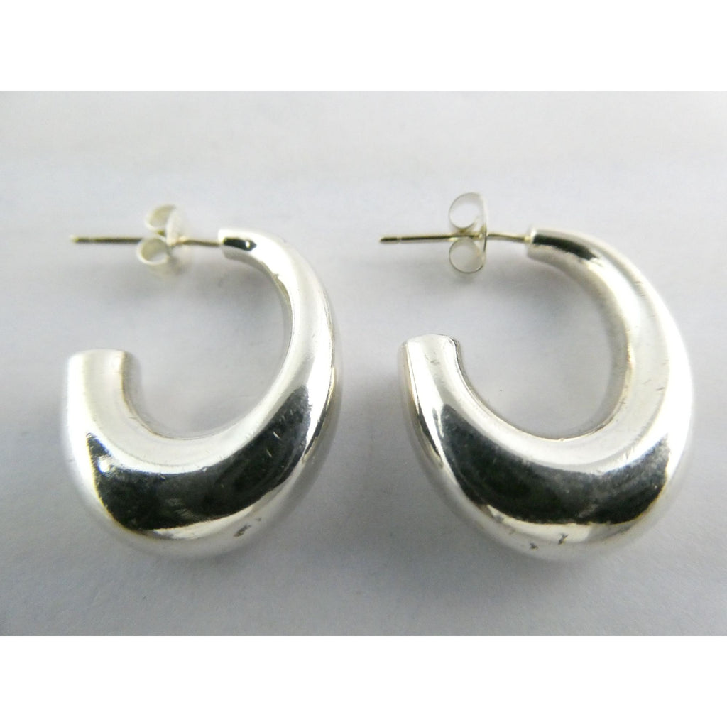 Tiffany and Co Sterling Silver Half Hoop Earrings 6.1g Weight 25mm Length