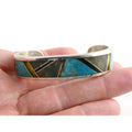 TT Hand Pictomark Southwestern Sterling Silver Turquoise Jet Agate Cuff Bracelet