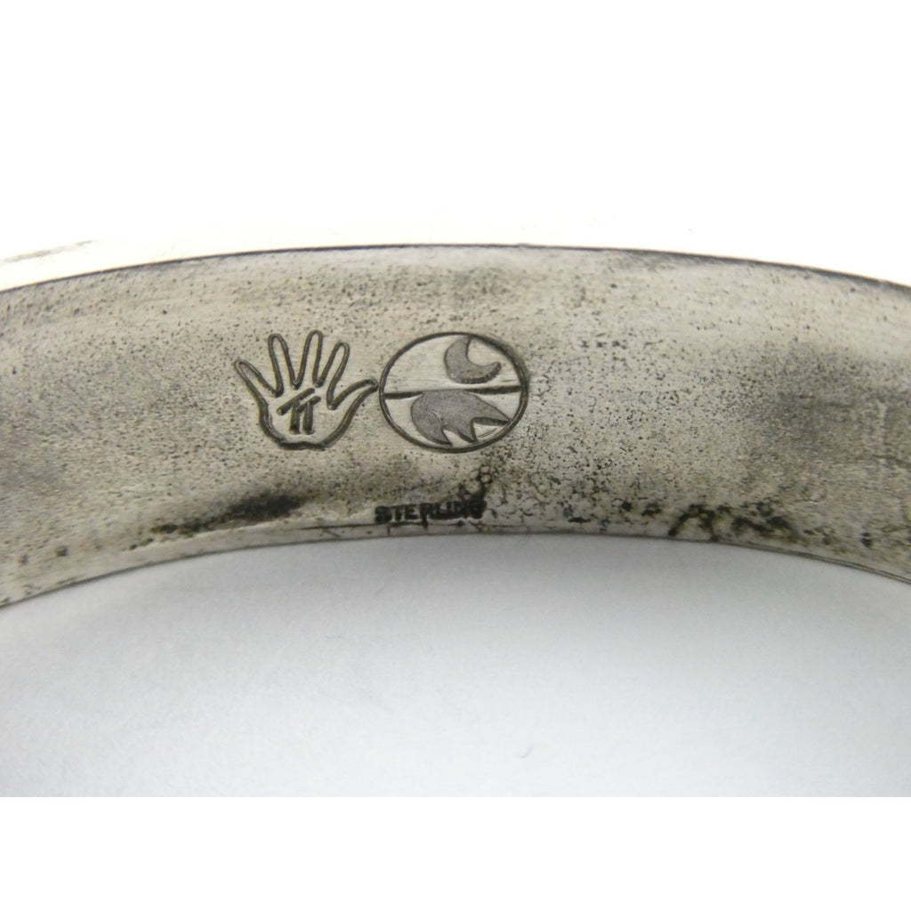 TT Hand Pictomark Southwestern Sterling Silver Turquoise Jet Agate Cuff Bracelet