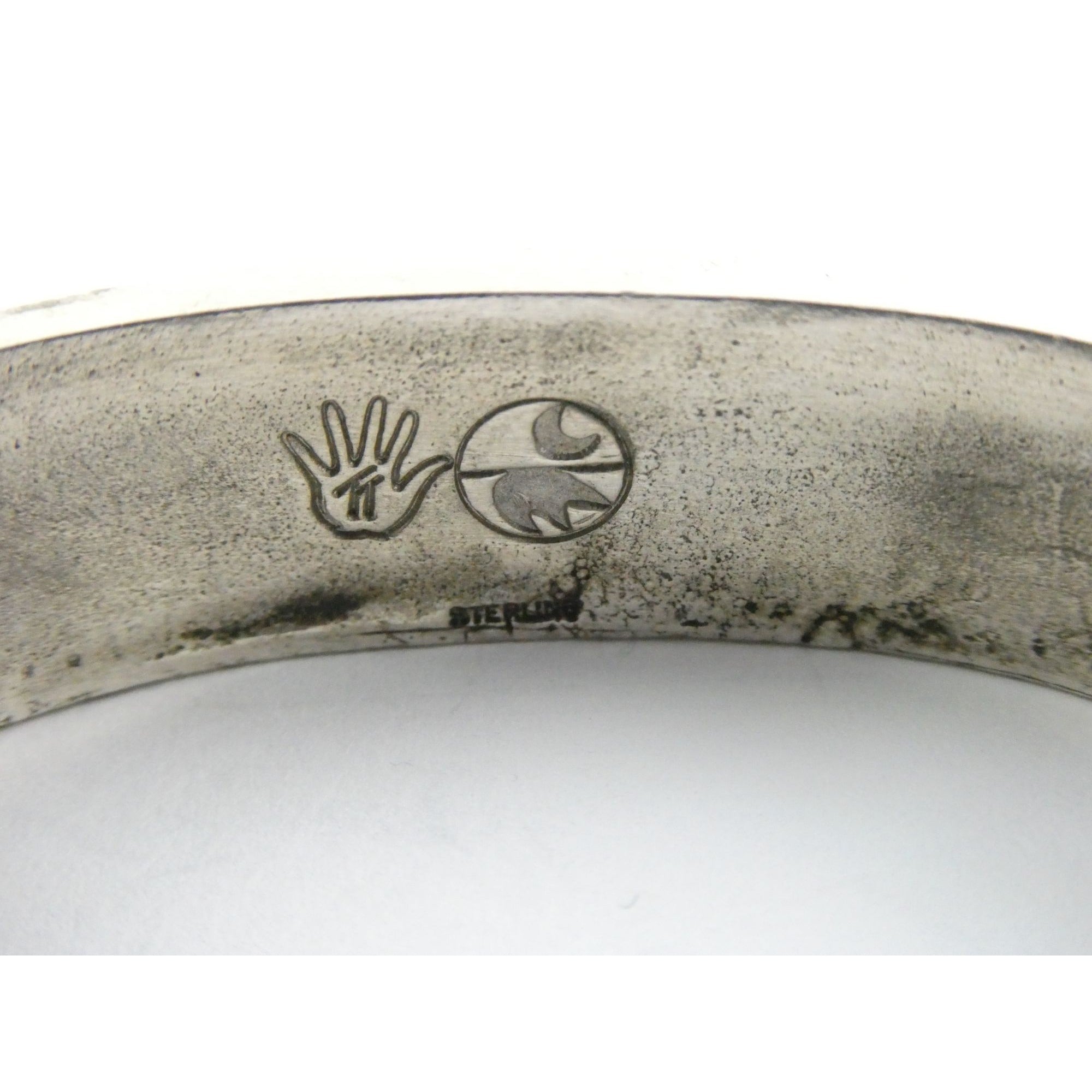 TT Hand Pictomark Southwestern Sterling Silver Turquoise Jet Agate Cuff Bracelet