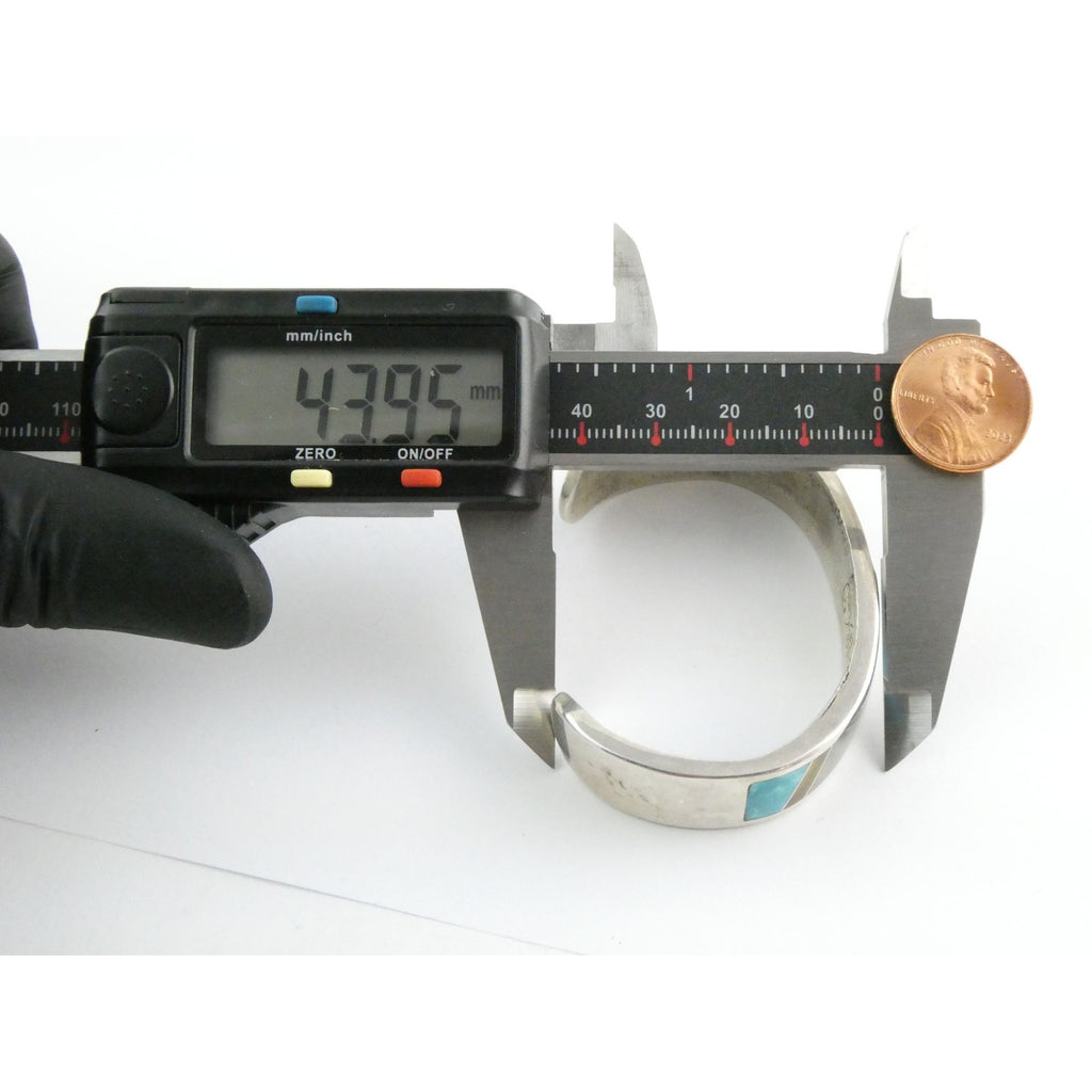 TT Hand Pictomark Southwestern Sterling Silver Turquoise Jet Agate Cuff Bracelet