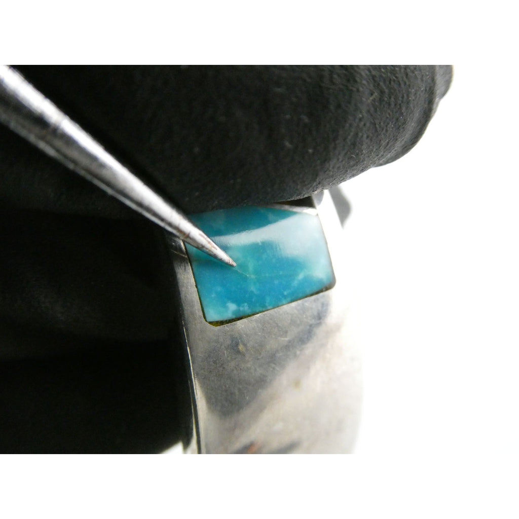 TT Hand Pictomark Southwestern Sterling Silver Turquoise Jet Agate Cuff Bracelet