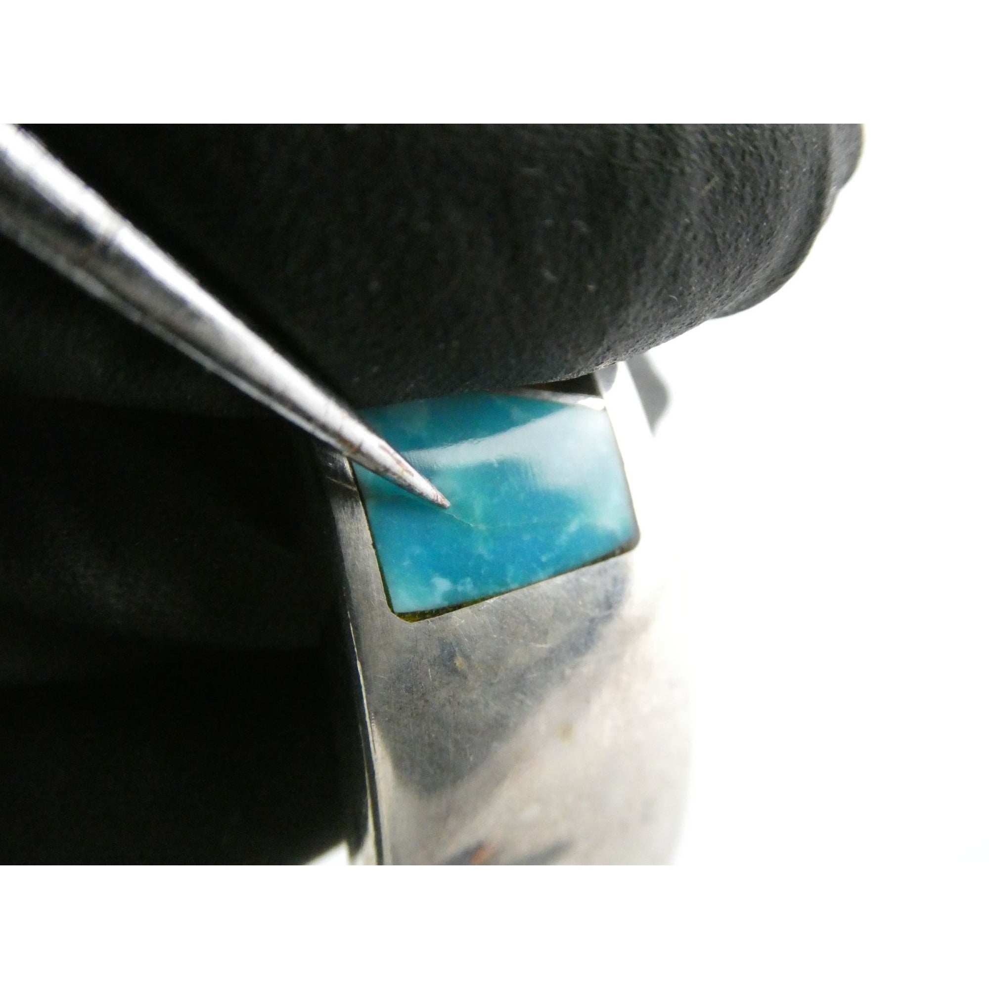 TT Hand Pictomark Southwestern Sterling Silver Turquoise Jet Agate Cuff Bracelet