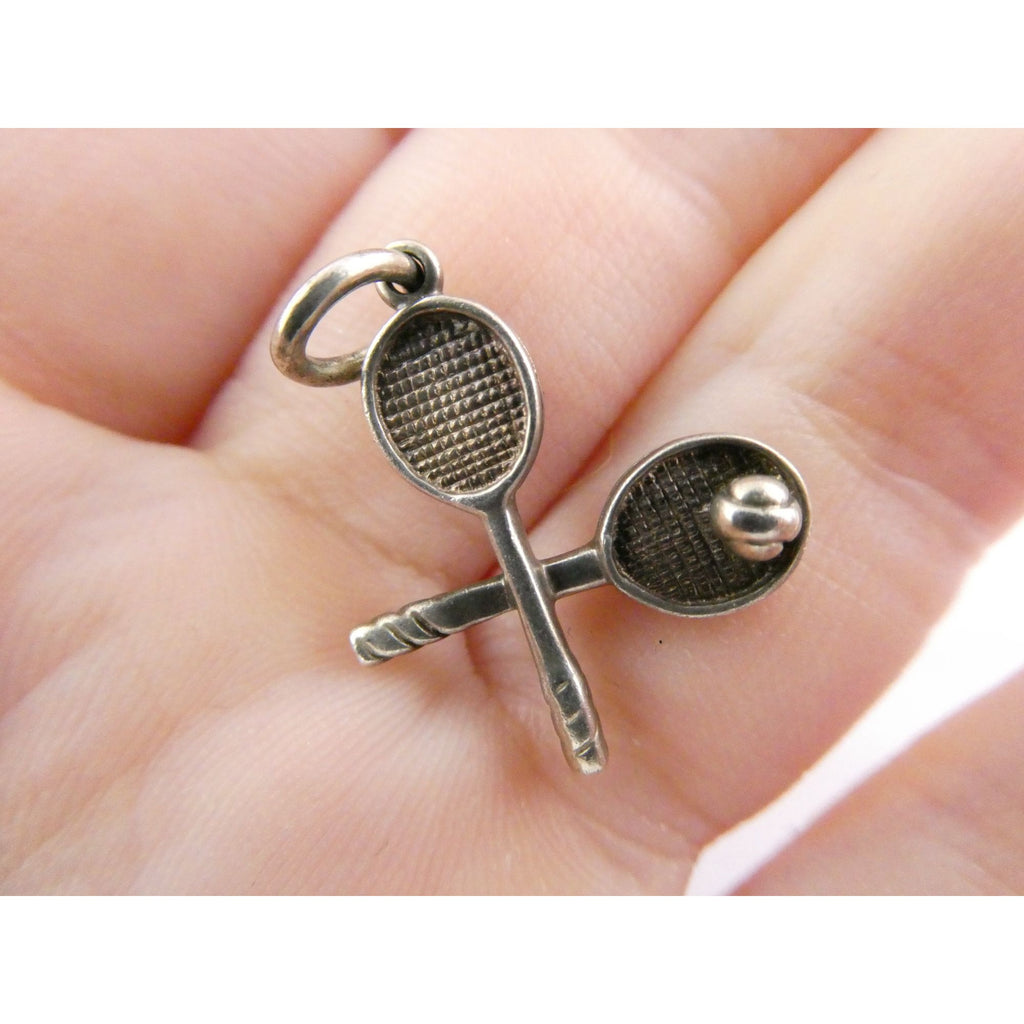 Tiffany and Co Sterling Silver Tennis Racket Pair Ball Charm Pendant 2g 21mm