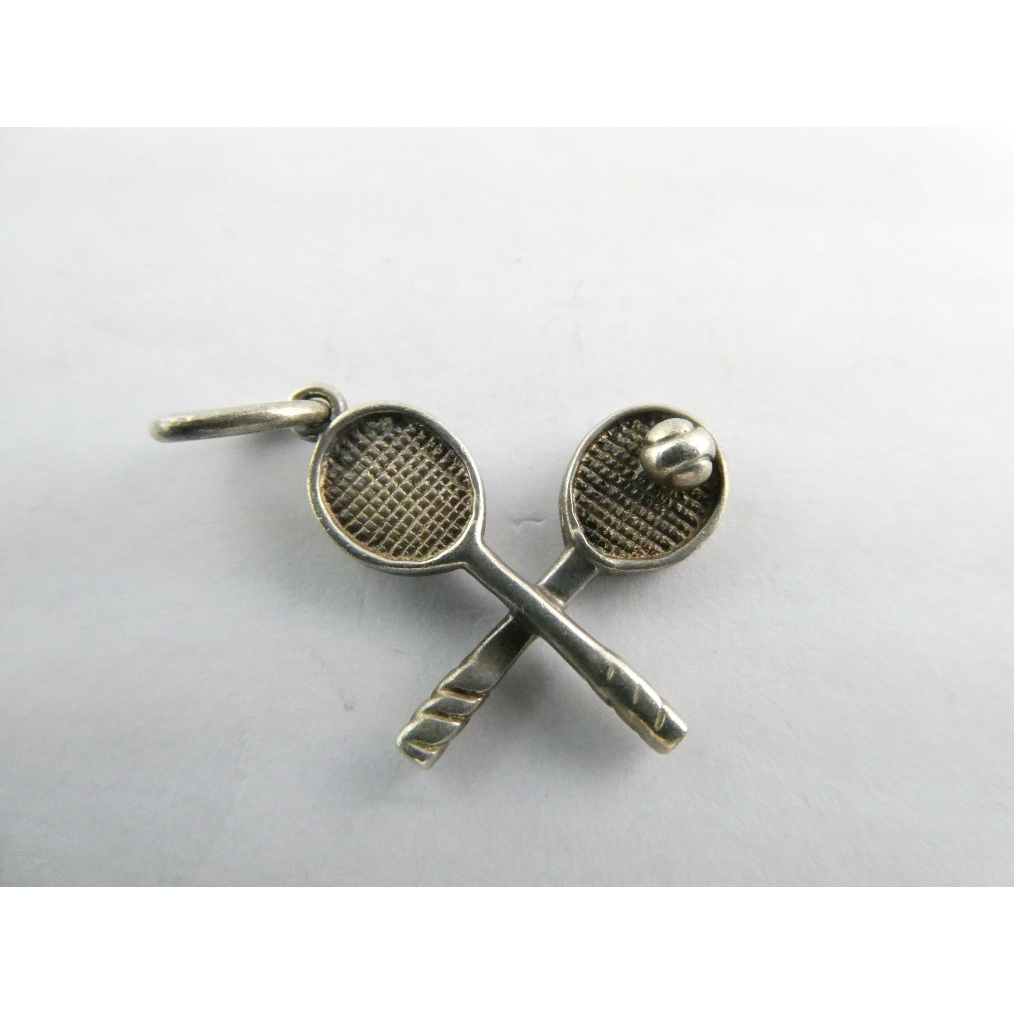 Tiffany and Co Sterling Silver Tennis Racket Pair Ball Charm Pendant 2g 21mm