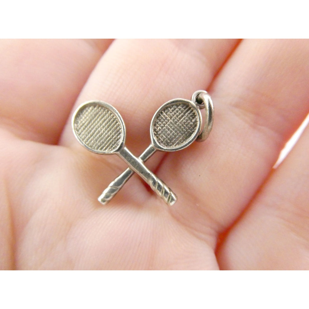 Tiffany and Co Sterling Silver Tennis Racket Pair Ball Charm Pendant 2g 21mm