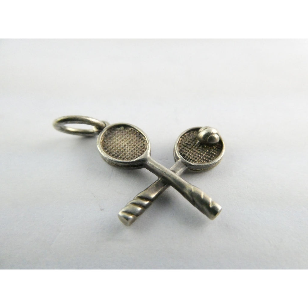Tiffany and Co Sterling Silver Tennis Racket Pair Ball Charm Pendant 2g 21mm