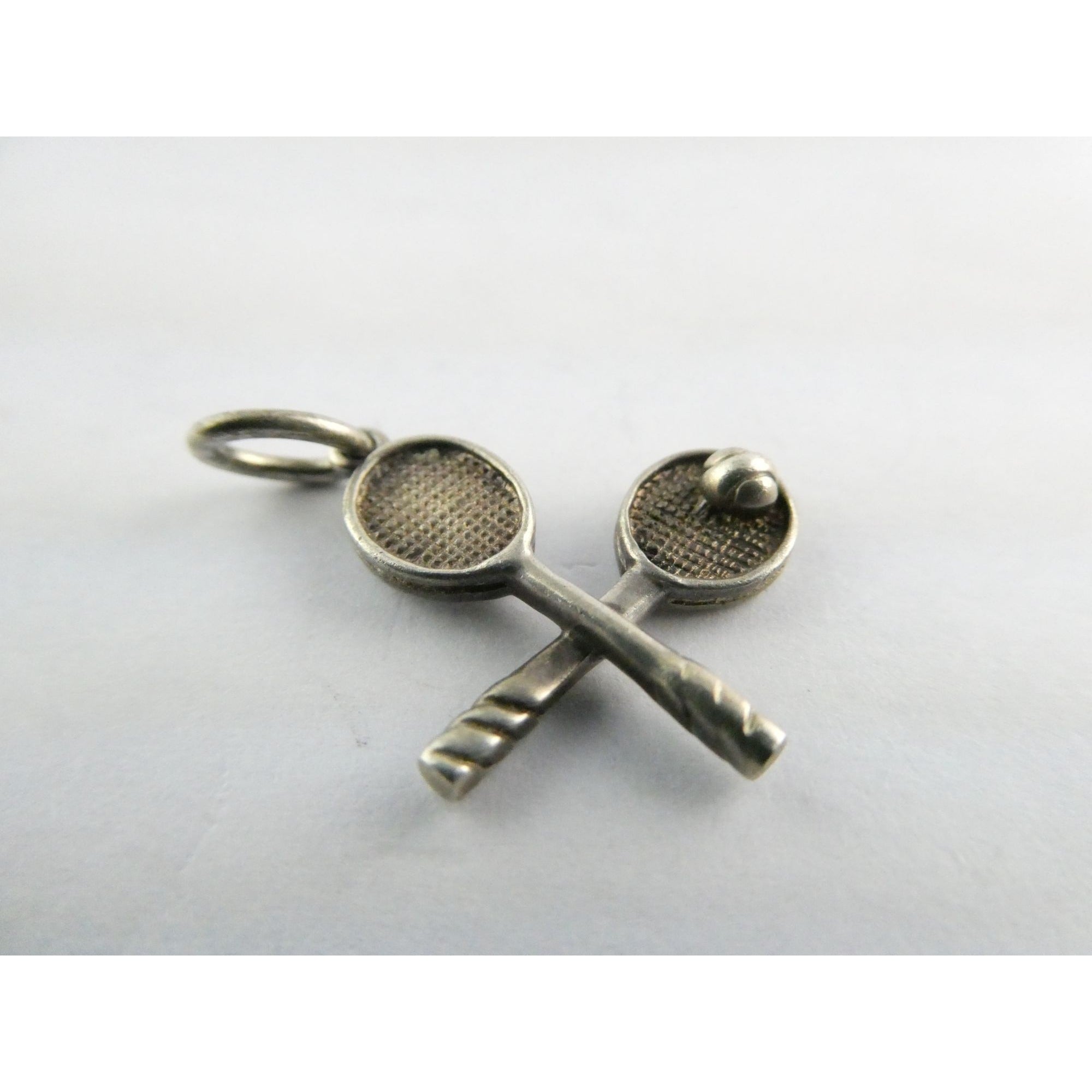 Tiffany and Co Sterling Silver Tennis Racket Pair Ball Charm Pendant 2g 21mm