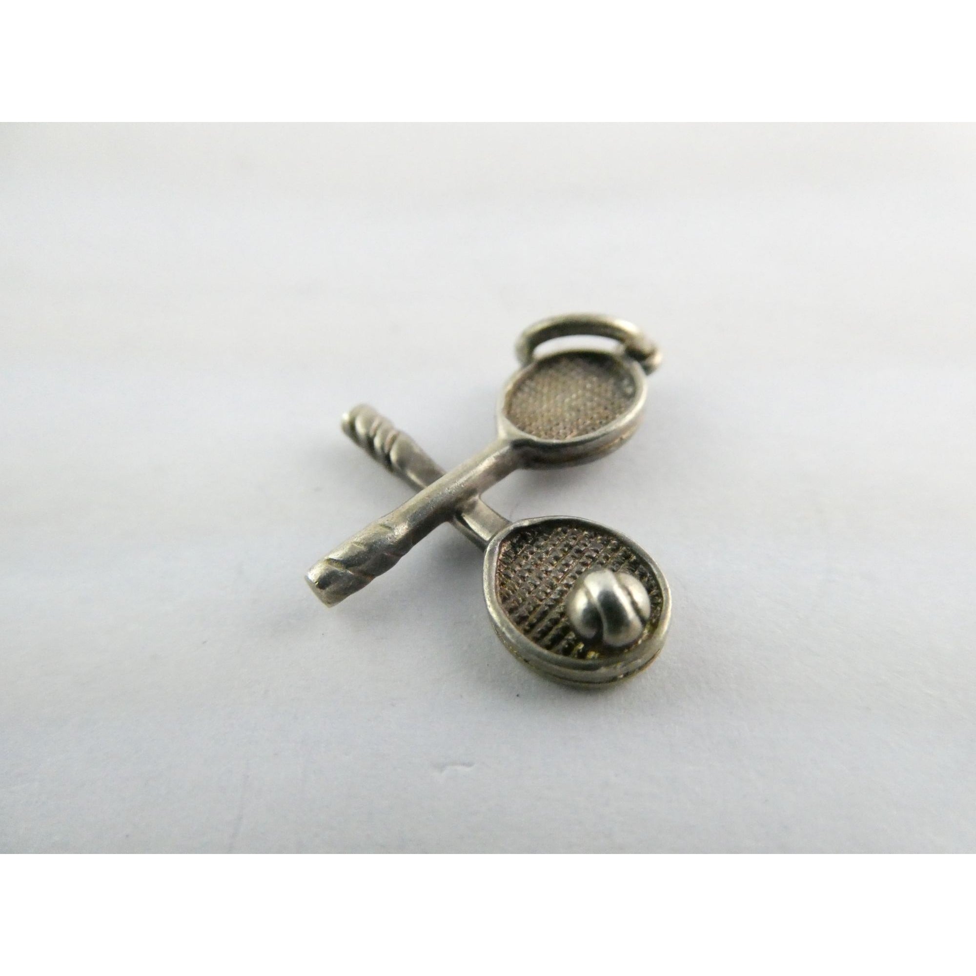 Tiffany and Co Sterling Silver Tennis Racket Pair Ball Charm Pendant 2g 21mm