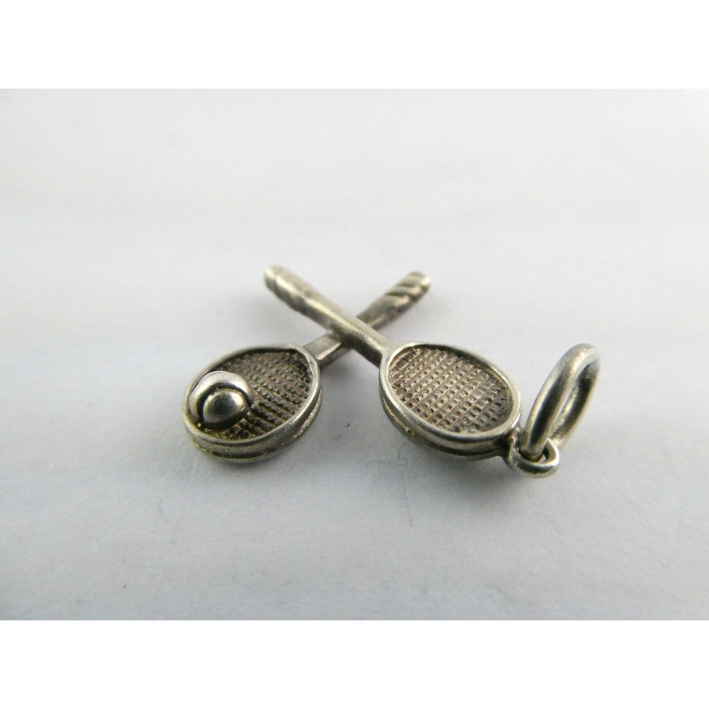 Tiffany and Co Sterling Silver Tennis Racket Pair Ball Charm Pendant 2g 21mm