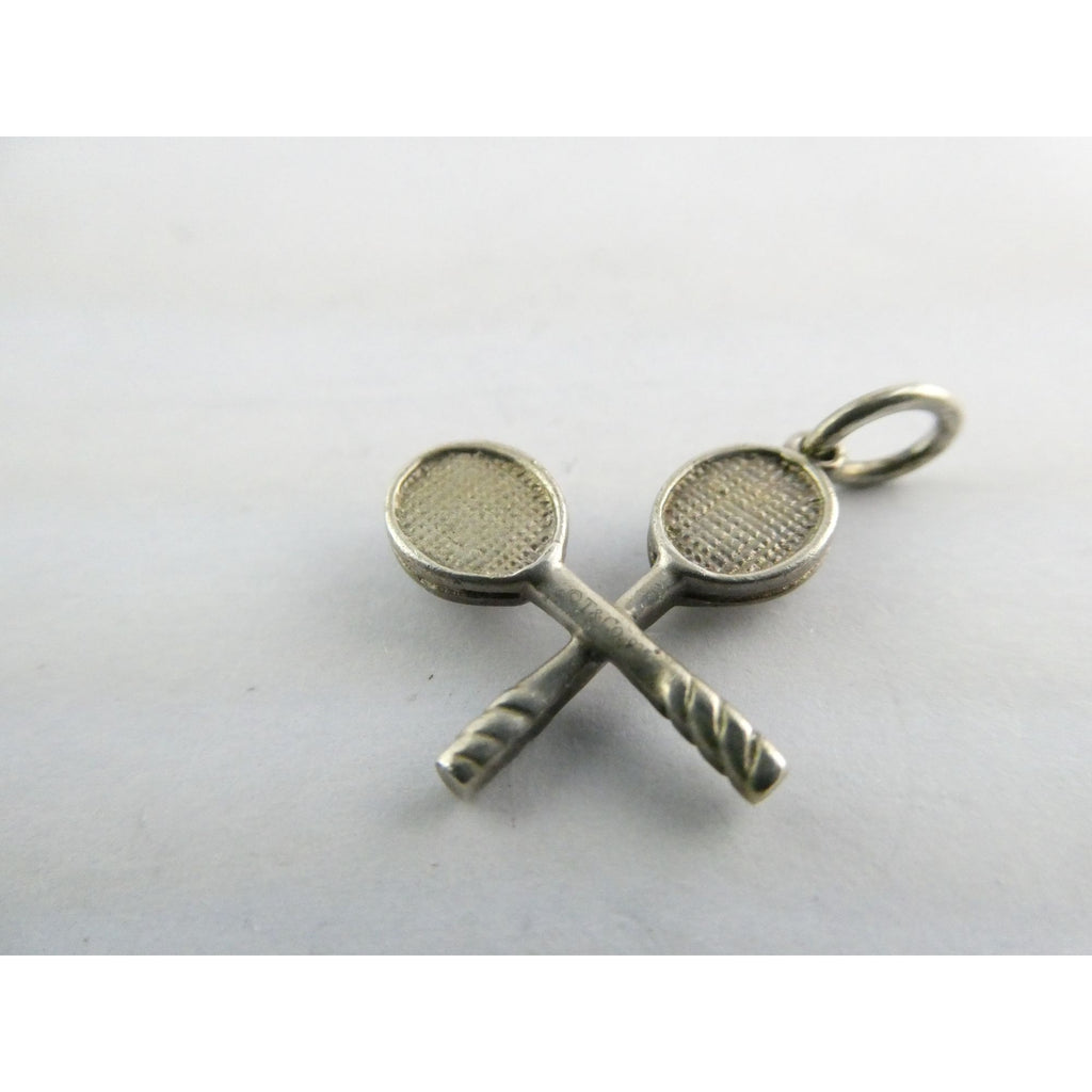 Tiffany and Co Sterling Silver Tennis Racket Pair Ball Charm Pendant 2g 21mm