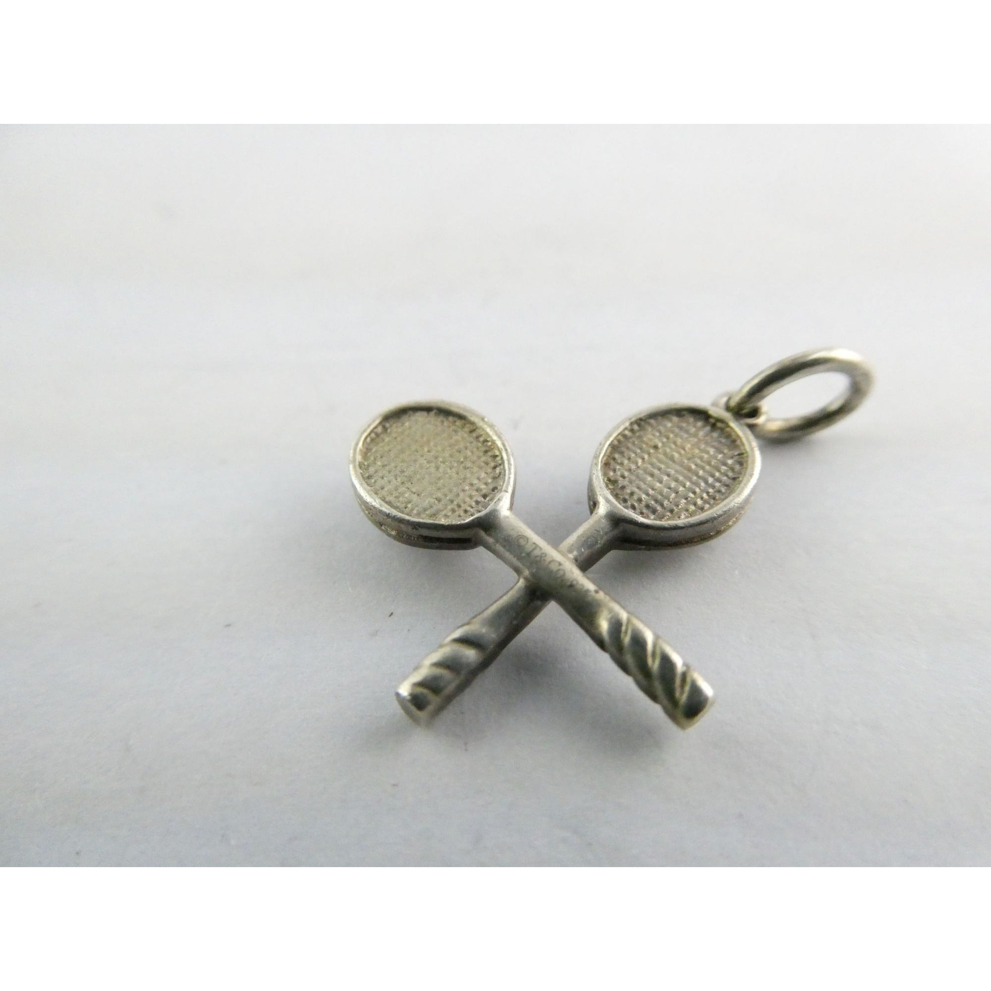 Tiffany and Co Sterling Silver Tennis Racket Pair Ball Charm Pendant 2g 21mm