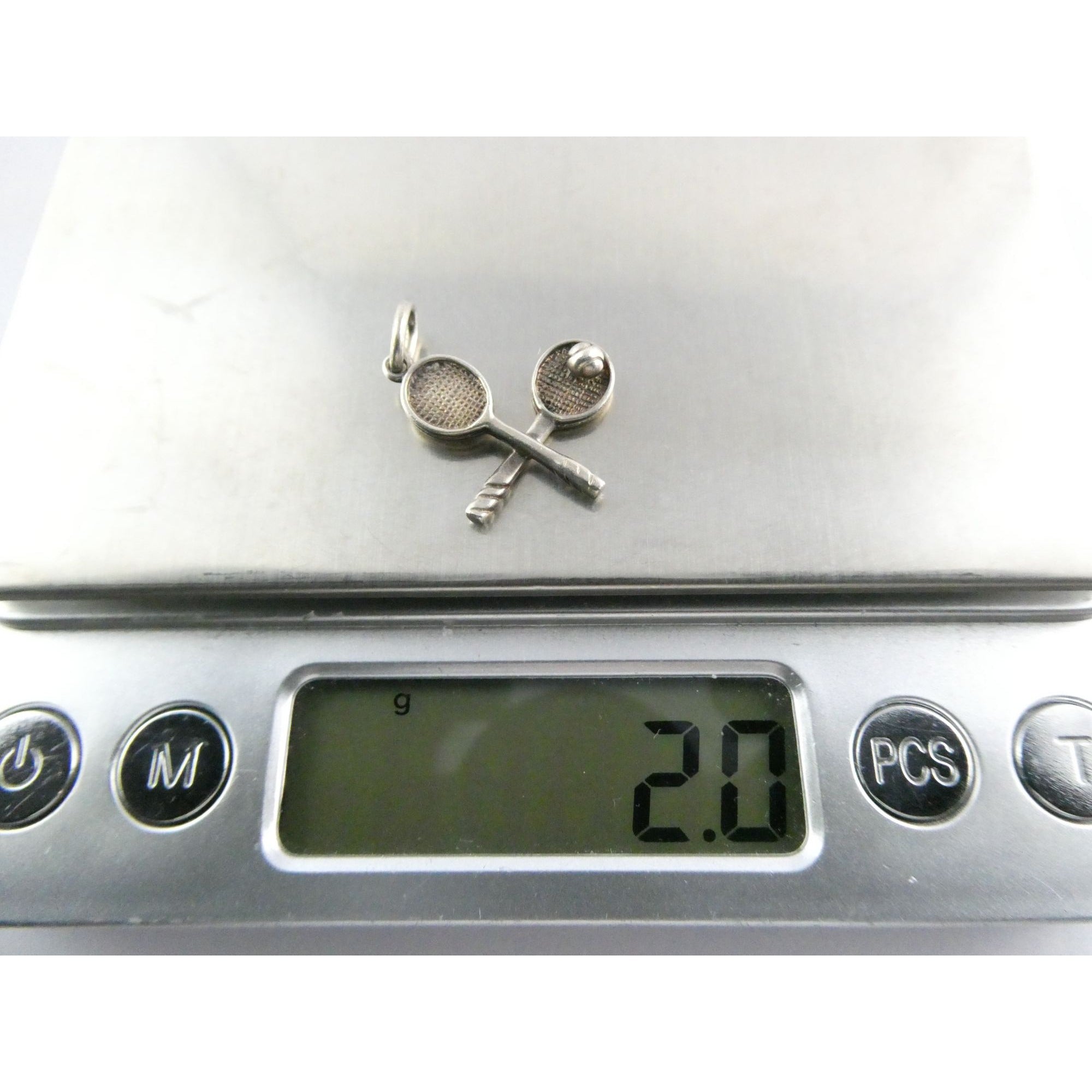 Tiffany and Co Sterling Silver Tennis Racket Pair Ball Charm Pendant 2g 21mm