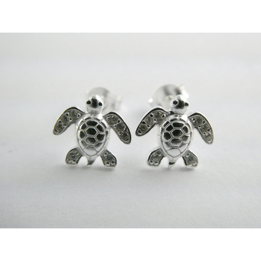 Sterling Silver Figural Sea Turtle Stud Earrings 1.1g 8mm Length NEW and UNUSED