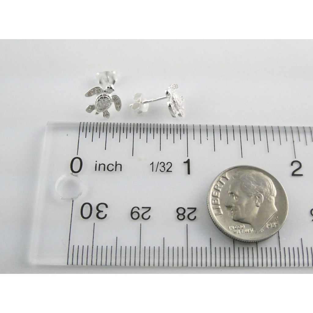 Sterling Silver Figural Sea Turtle Stud Earrings 1.1g 8mm Length NEW and UNUSED