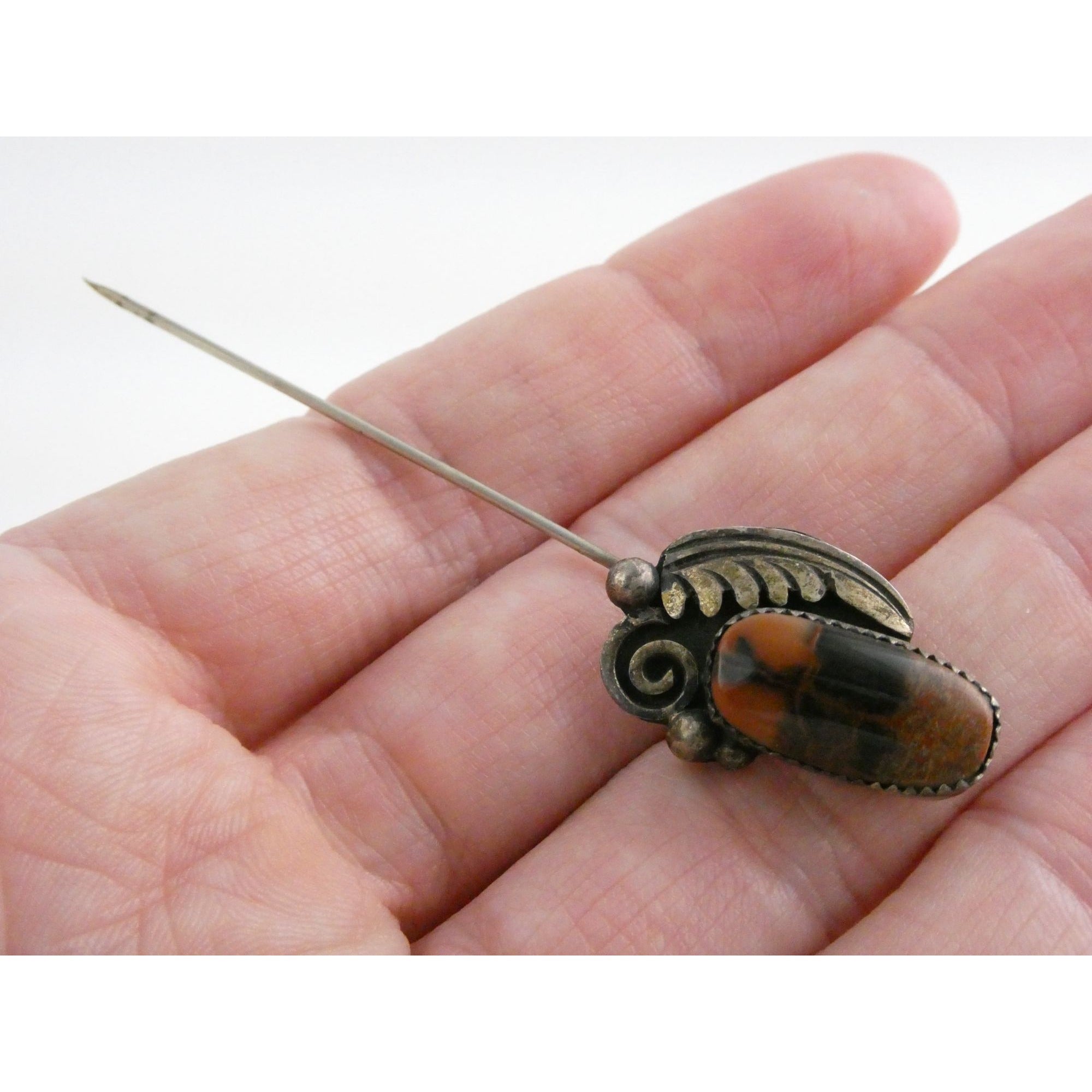 Tom or Julius Ahasteen NA Navajo Sterling Silver Agate Stick Pin 4.2g 2.75 Inch