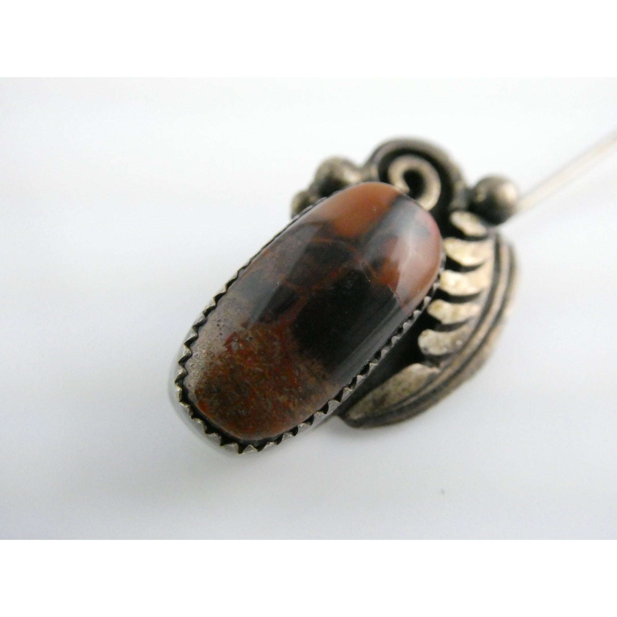 Tom or Julius Ahasteen NA Navajo Sterling Silver Agate Stick Pin 4.2g 2.75 Inch