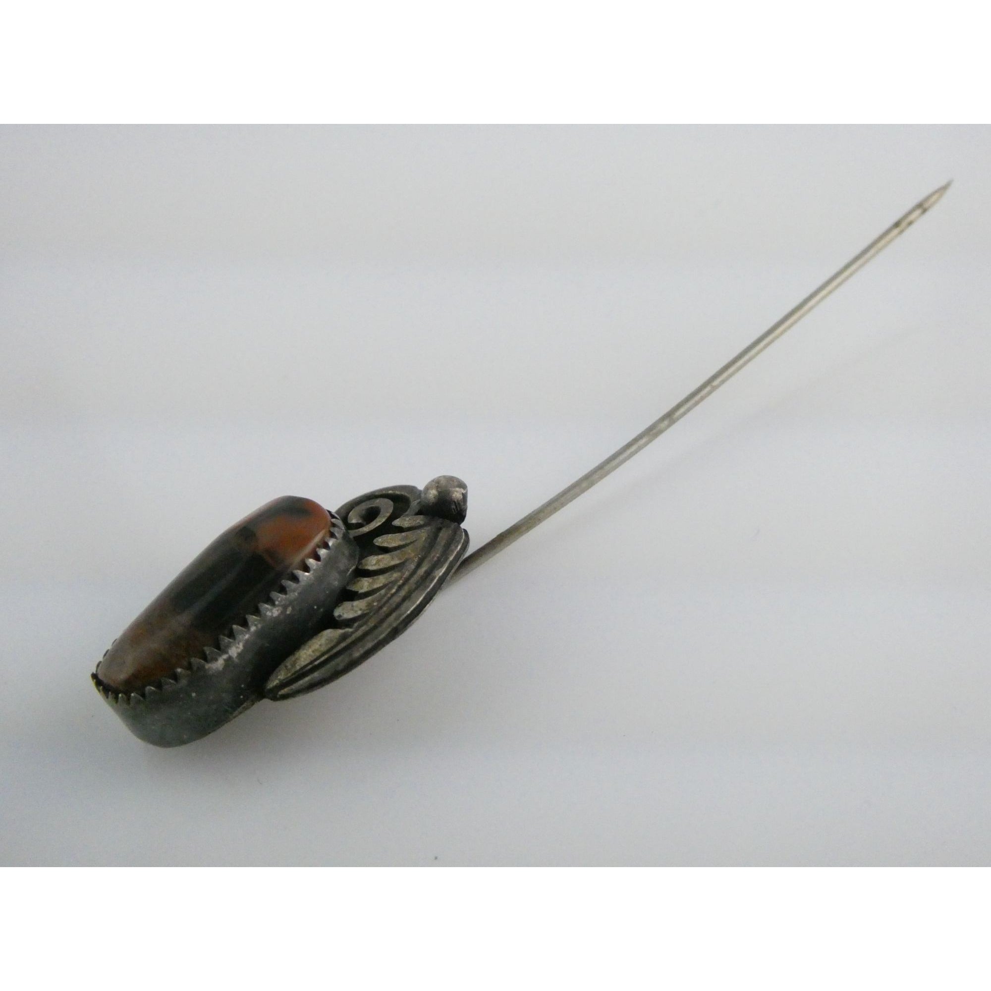 Tom or Julius Ahasteen NA Navajo Sterling Silver Agate Stick Pin 4.2g 2.75 Inch