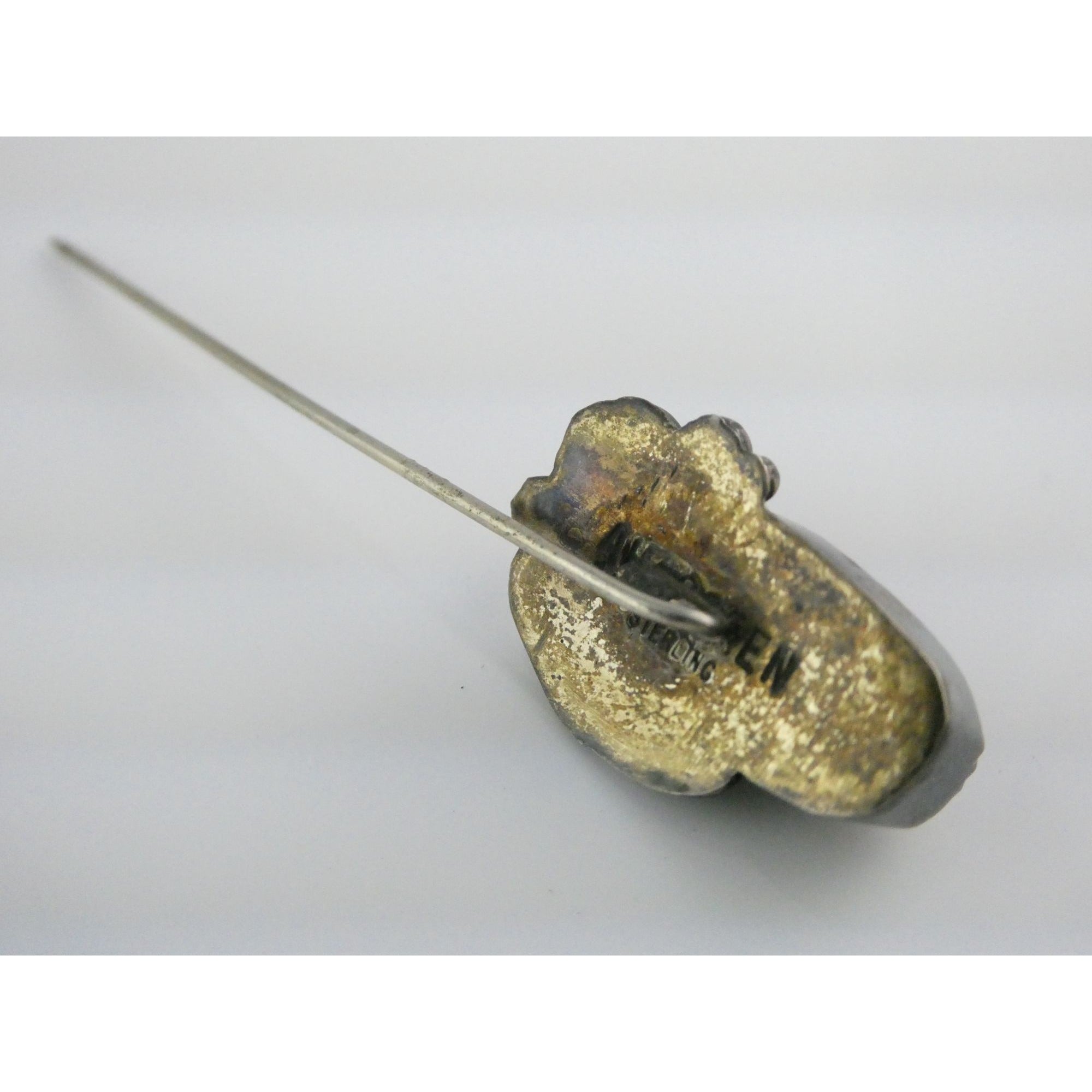 Tom or Julius Ahasteen NA Navajo Sterling Silver Agate Stick Pin 4.2g 2.75 Inch