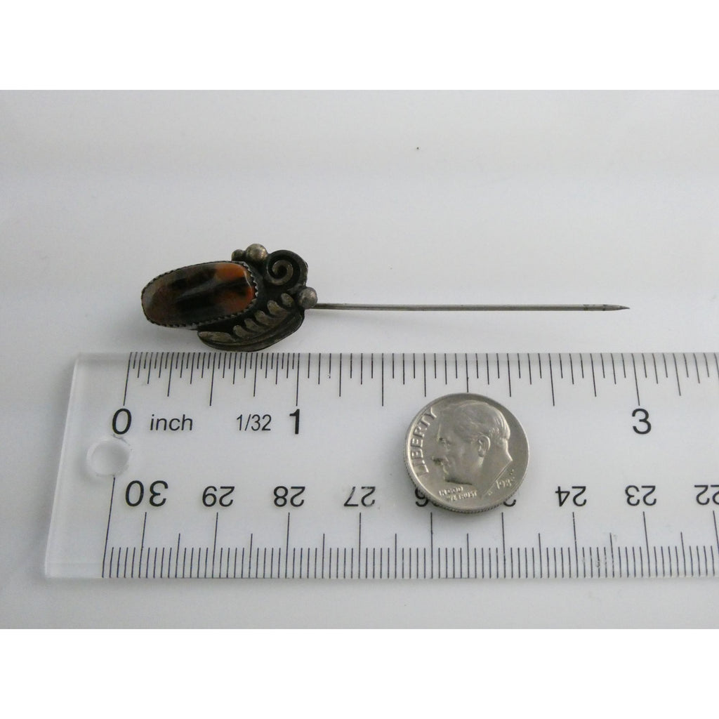 Tom or Julius Ahasteen NA Navajo Sterling Silver Agate Stick Pin 4.2g 2.75 Inch
