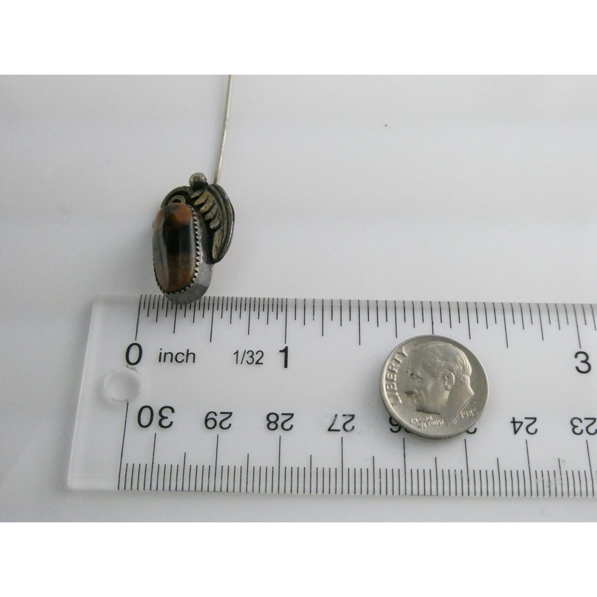 Tom or Julius Ahasteen NA Navajo Sterling Silver Agate Stick Pin 4.2g 2.75 Inch