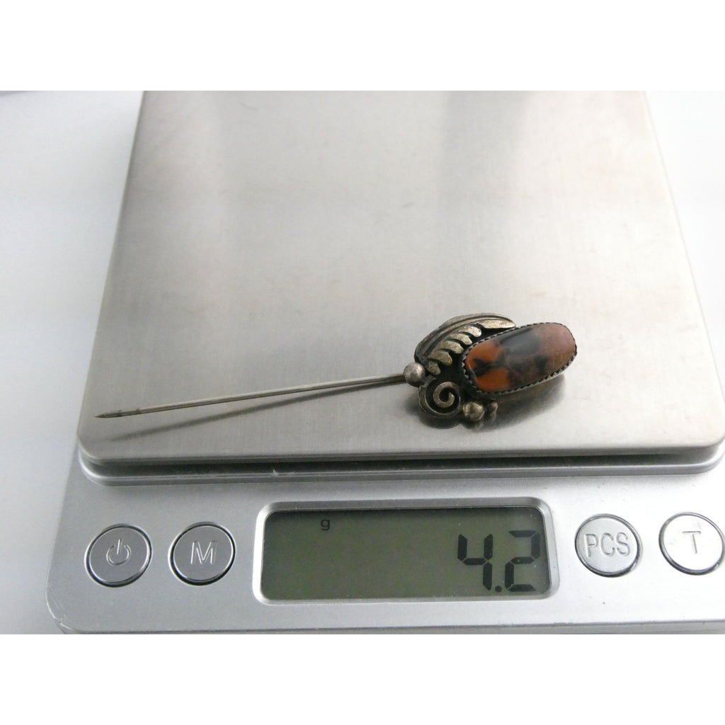 Tom or Julius Ahasteen NA Navajo Sterling Silver Agate Stick Pin 4.2g 2.75 Inch