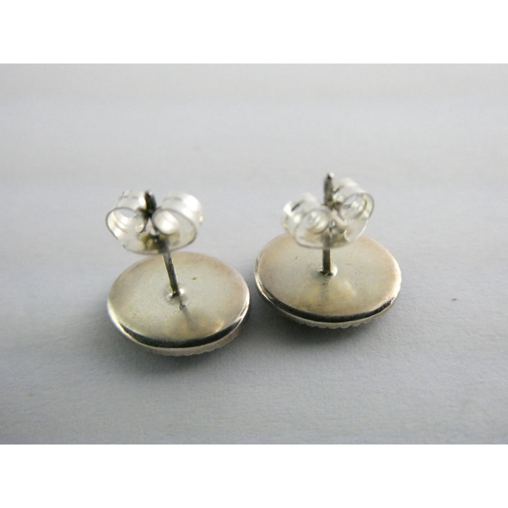 Vintage Sterling Silver Tiny Four Leaf Clovers Under Resin Oval Stud Earrings